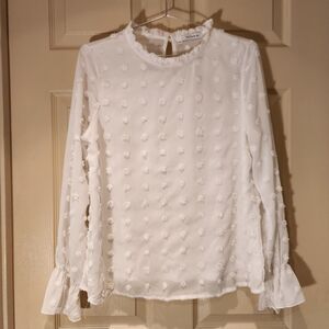 YaYa&Co Ivory Textured Dot Ruffle-Neck Shirt